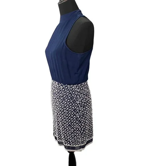 NBD Revolve Best Mistake Dress size S Navy Blue Beaded Mini Sleeveless - Picture 4 of 10